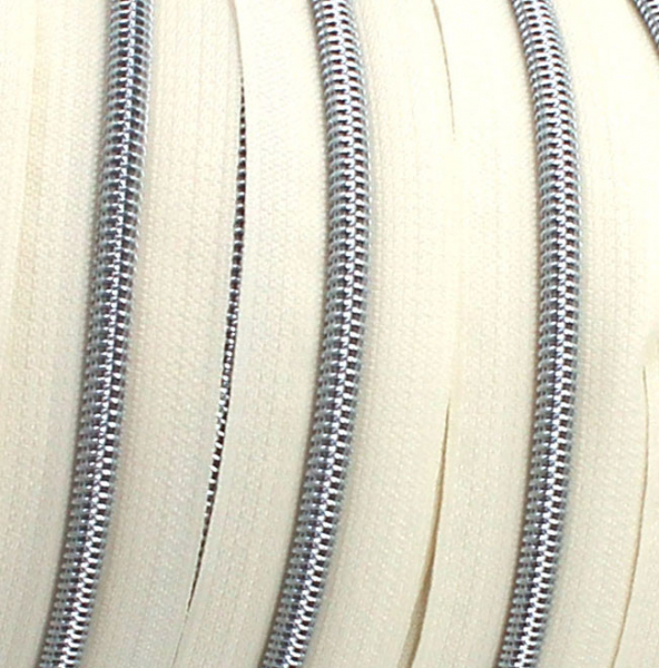 Endlosreißverschluss metallisiert naturweiß/ silber (1m)